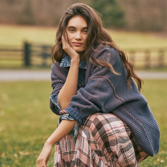 Free People Maisie Sweater in Midnight Cedar Combo - Picture 4 of 8